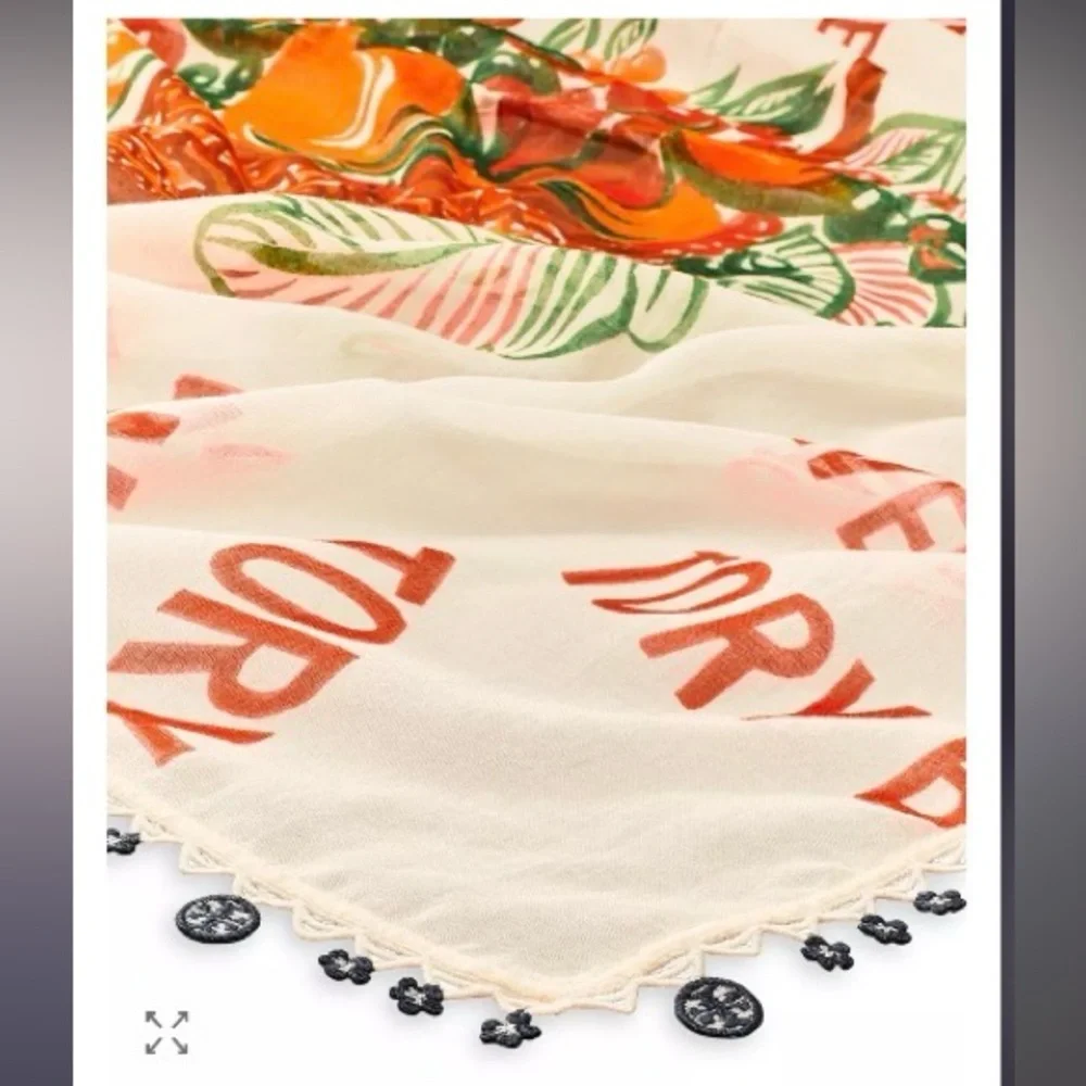 Tory Burch Fruit Basket Printed scarf in Red, Orange & Green